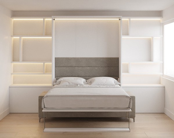 Royal Queen Wall Bed with Sectional Sofa and Bookcase Set 83