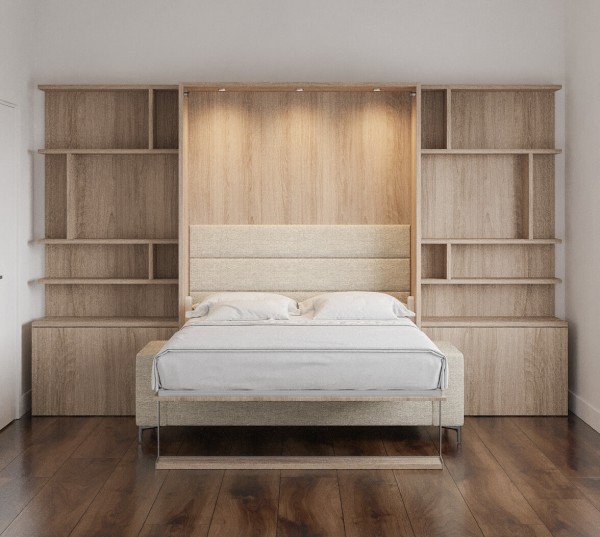 Royal Queen Wall Bed with Sectional Sofa and Bookcase Set 85