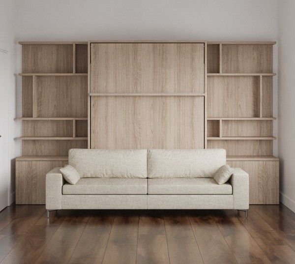 Royal Queen Wall Bed with Sectional Sofa and Bookcase Set 88