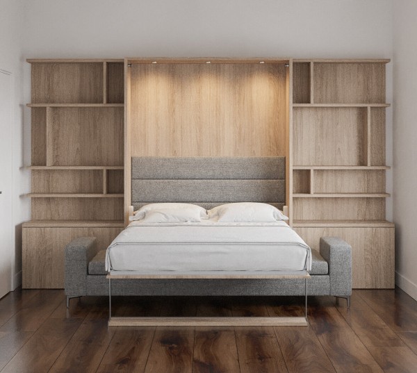 Royal Queen Wall Bed with Sectional Sofa and Bookcase Set 91