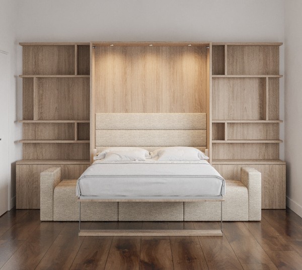 Royal Queen Wall Bed with Sectional Sofa and Bookcase Set 93