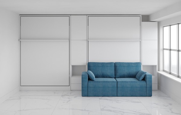 Royal Queen Wall Bed with Sectional Sofa and Convertible Wardrobes 10