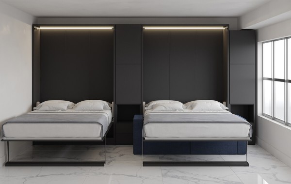 Royal Queen Wall Bed with Sectional Sofa and Convertible Wardrobes 8