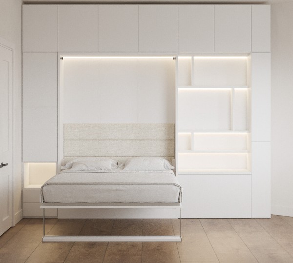 Royal Queen Wall Bed with Wardrobe Bookcases 10