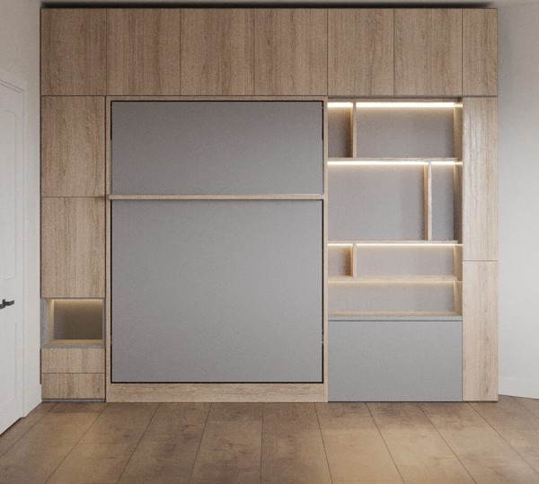 Royal Queen Wall Bed with Wardrobe Bookcases 11