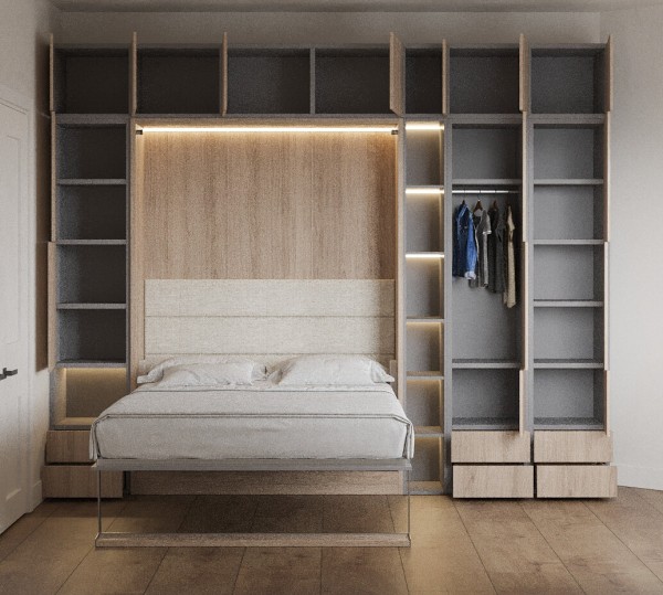 Royal Queen Wall Bed with Wardrobe Bookcases 14