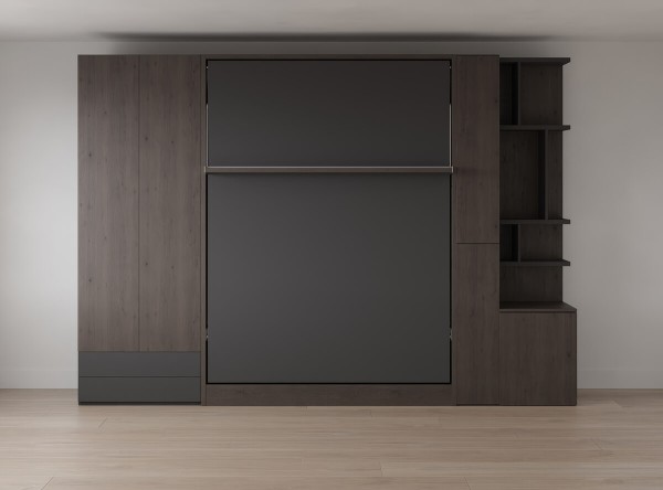 Royal Queen Wall Bed with Wardrobe Bookcases 4