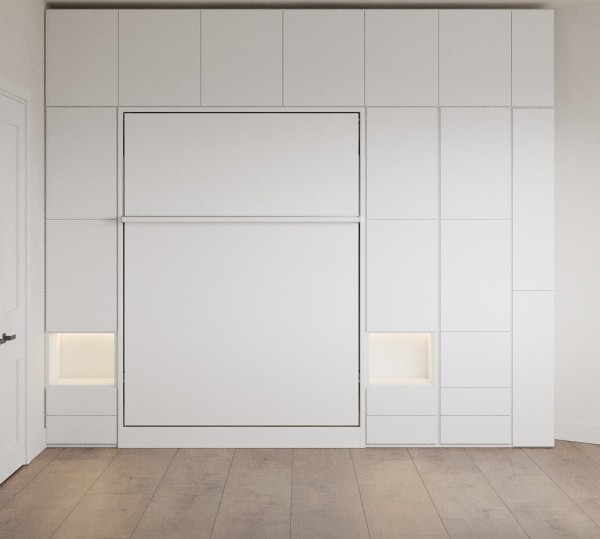 Royal Queen Wall Bed with Wardrobes and Bookcase