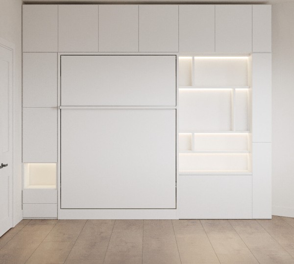 Royal Queen Wall Bed with Wardrobe Bookcases 9