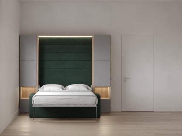 Royal Queen Wall Bed with Wardrobe Bookcases and Sectional Sofa 1