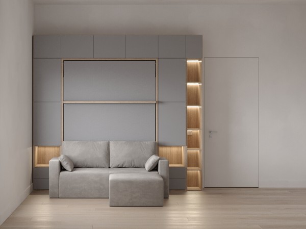 Royal Queen Wall Bed with Wardrobe Bookcases and Sectional Sofa 10