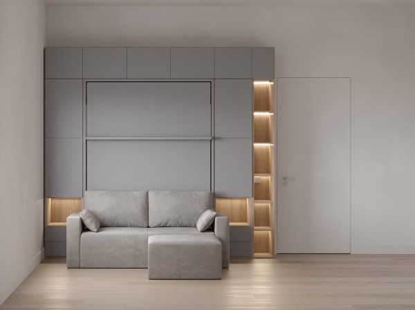 Royal Queen Wall Bed with Wardrobe Bookcases and Sectional Sofa 12