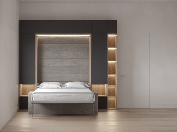 Royal Queen Wall Bed with Wardrobe Bookcases and Sectional Sofa 15