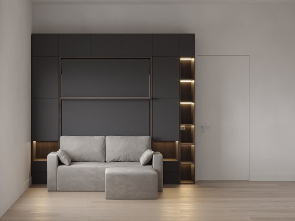 Royal Queen Wall Bed with Wardrobe Bookcases and Sectional Sofa 16