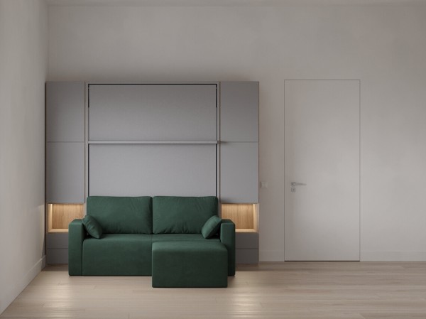 Royal Queen Wall Bed with Wardrobe Bookcases and Sectional Sofa 2