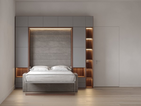 Royal Queen Wall Bed with Wardrobe Bookcases and Sectional Sofa 23