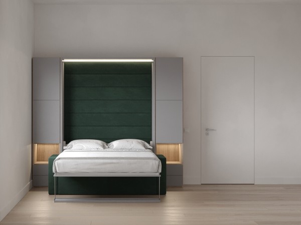 Royal Queen Wall Bed with Wardrobe Bookcases and Sectional Sofa 3