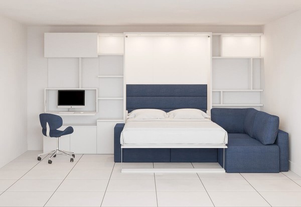 Royal Queen Wall Bed with Wardrobe Bookcases and Sectional Sofa 30