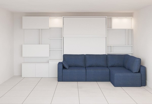 Royal Queen Wall Bed with Wardrobe Bookcases and Sectional Sofa 31