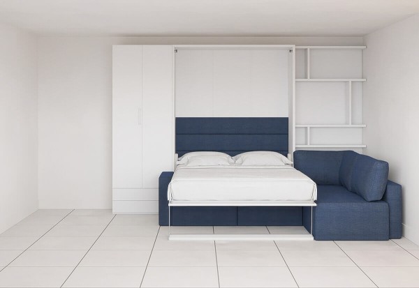 Royal Queen Wall Bed with Wardrobe Bookcases and Sectional Sofa 33