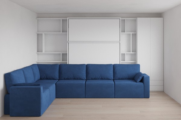 Royal Queen Wall Bed with Wardrobe Bookcases and Sectional Sofa 35