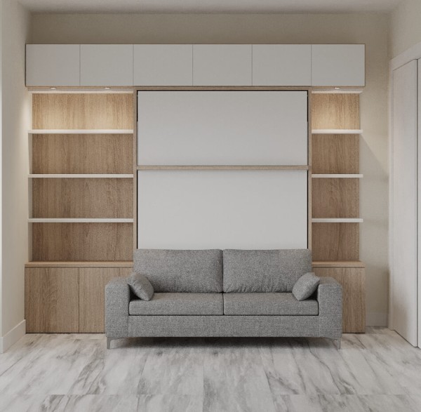 Royal Queen Wall Bed with Wardrobe Bookcases and Sectional Sofa 38