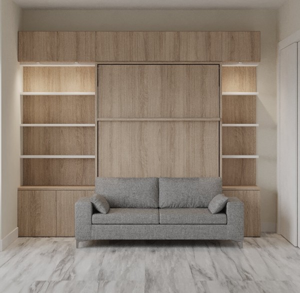 Royal Queen Wall Bed with Wardrobe Bookcases and Sectional Sofa 39