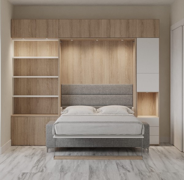 Royal Queen Wall Bed with Wardrobe Bookcases and Sectional Sofa 42