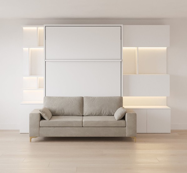 Royal Queen Wall Bed with Wardrobe Bookcases and Sectional Sofa 49