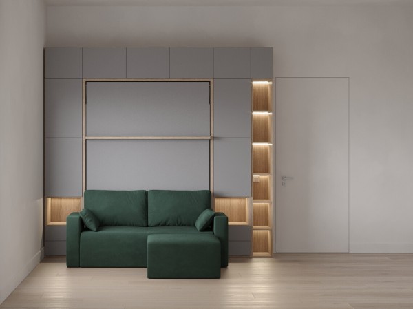 Royal Queen Wall Bed with Wardrobe Bookcases and Sectional Sofa 5