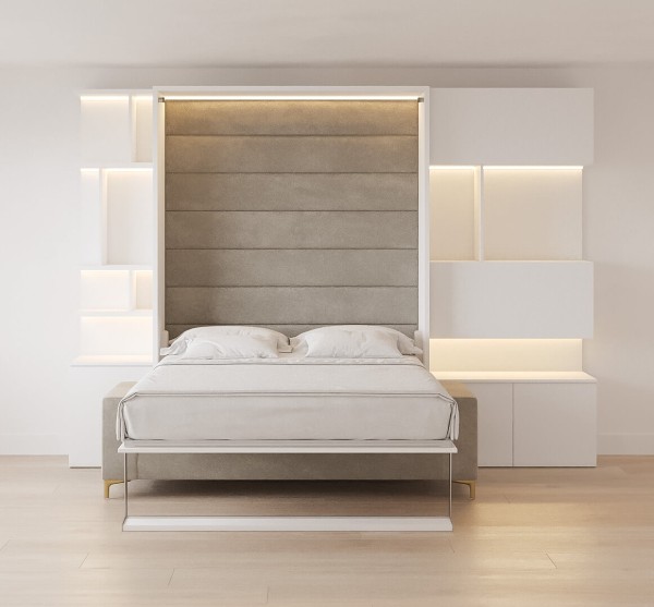 Royal Queen Wall Bed with Wardrobe Bookcases and Sectional Sofa 50