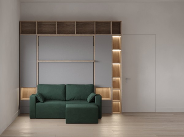 Royal Queen Wall Bed with Wardrobe Bookcases and Sectional Sofa 7