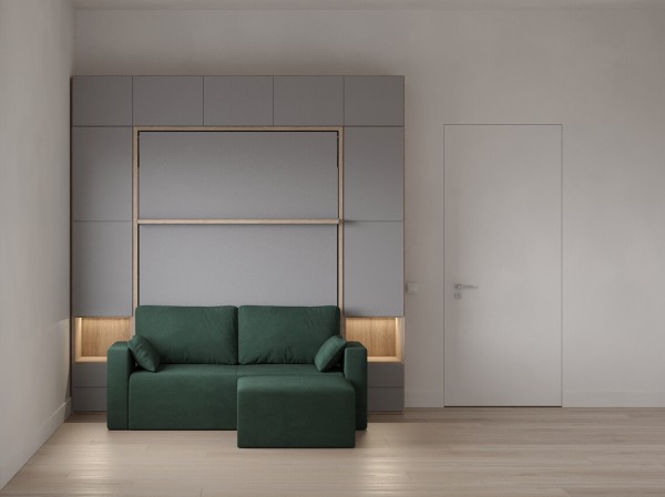 Royal Queen Wall Bed with Wardrobe Bookcases and Sectional Sofa 8