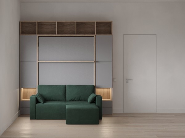 Royal Queen Wall Bed with Wardrobe Bookcases and Sectional Sofa 9