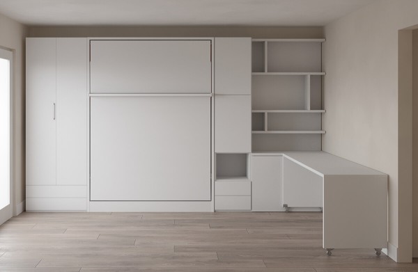 Royal Queen Wall Bed with Wardrobe Bookcases and Table 1