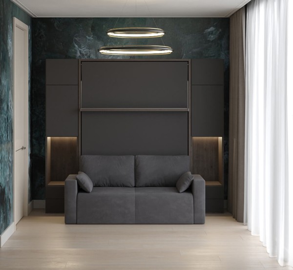 Royal Queen Wall Bed with Wardrobe and Sectional Sofa 14