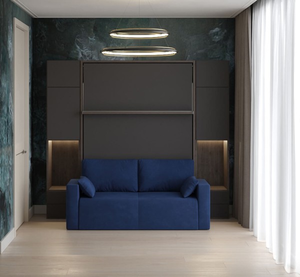 Royal Queen Wall Bed with Wardrobe and Sectional Sofa 18