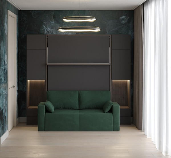 Royal Queen Wall Bed with Wardrobe and Sectional Sofa 20