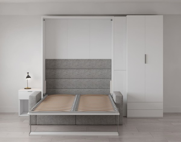 Royal Queen Wall Bed with Wardrobe and Sectional Sofa 23