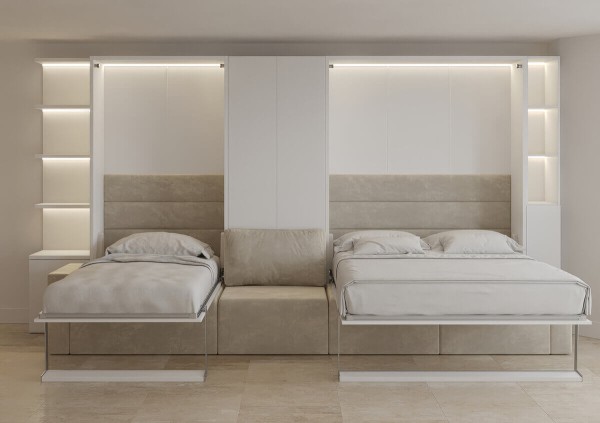 Royal Queen and Twin Wall Bed with Sectional Sofa Bookcase and Wardrobe 4