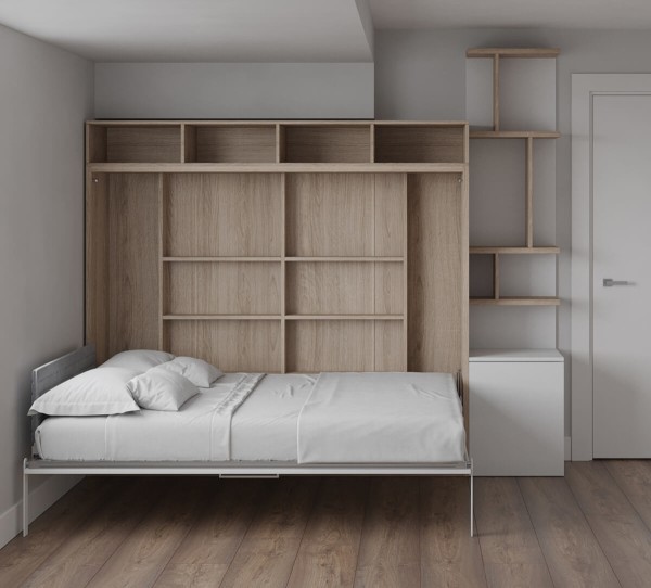 Spazio Full Size Wall Bed with Bookcase 2