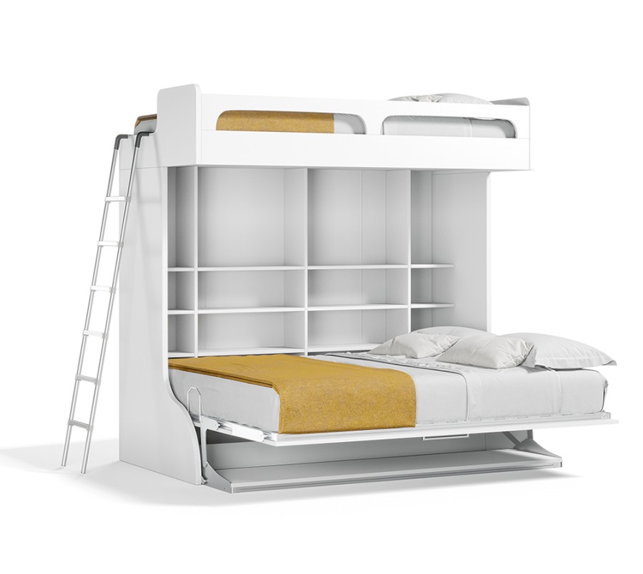 Castello Twin Over Full Wall Bunk Bed with Desk