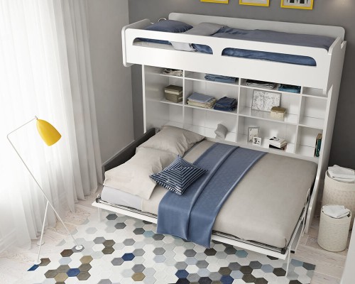 Castello Twin Over Full Wall Bunk Bed with Desk