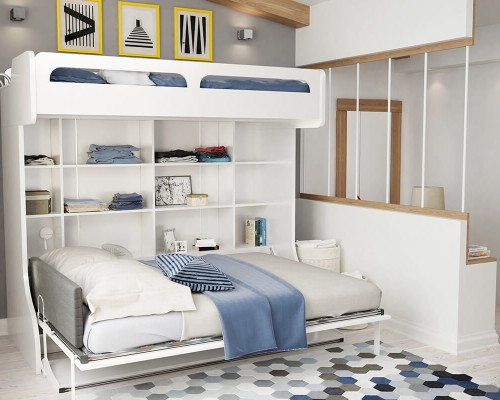 Castello Twin Over Full Wall Bunk Bed with Desk